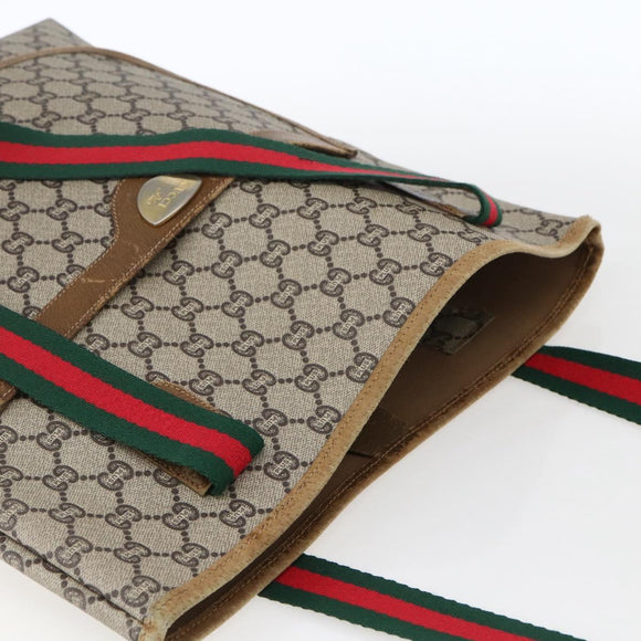 GUCCI GG Plus Supreme Web Sherry Line Tote Bag PVC Beige Gold Auth ep13260