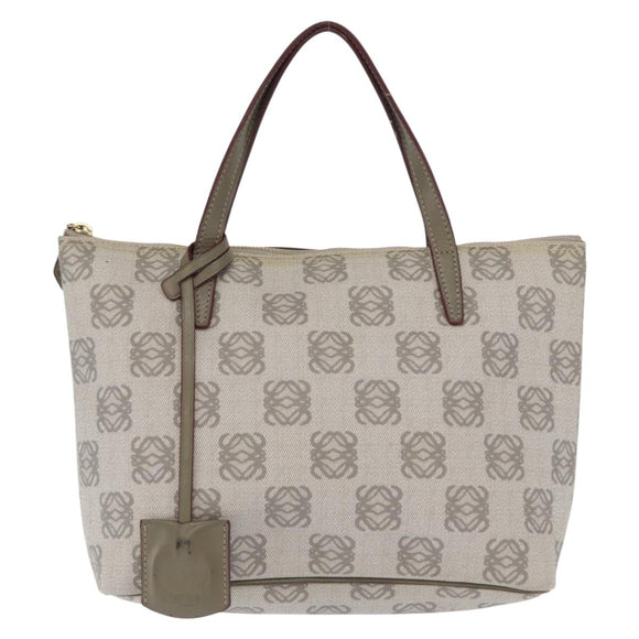 LOEWE Anagram Hand Bag Leather Gray Gold Auth ep13268