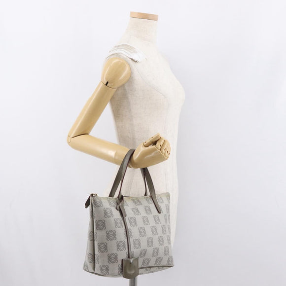 LOEWE Anagram Hand Bag Leather Gray Gold Auth ep13268