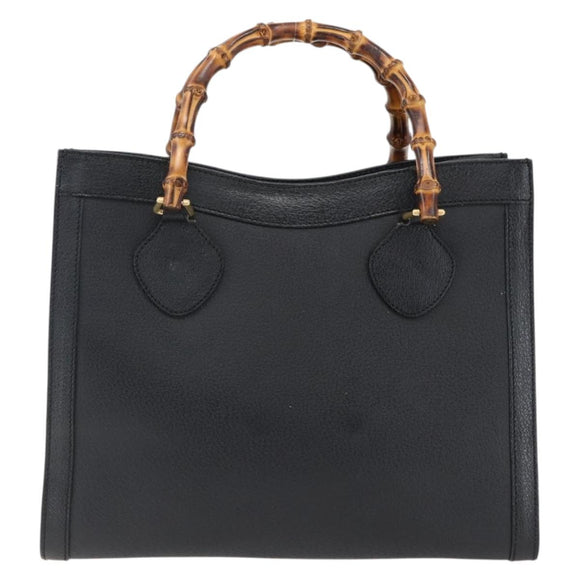 GUCCI Bamboe Handtas Leer Zwart Goud 002 1186 0260 Auth ep13272
