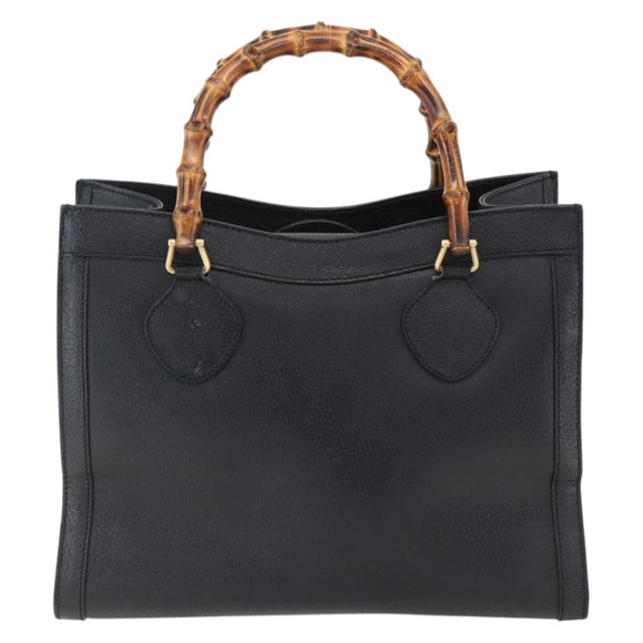 GUCCI Bamboe Handtas Leer Zwart Goud 002 1186 0260 Auth ep13272
