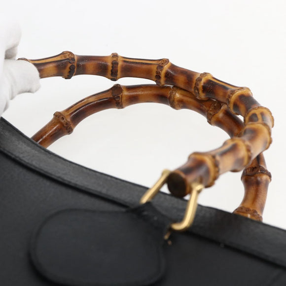 GUCCI Bamboe Handtas Leer Zwart Goud 002 1186 0260 Auth ep13272