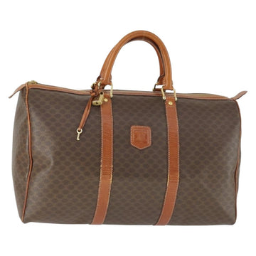 CELINE Macadam Canvas Boston Bag PVC Leather Brown Gold Auth ep13278