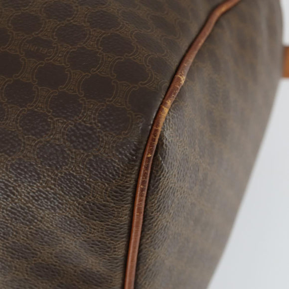 CELINE Macadam Canvas Boston Bag PVC Leather Brown Gold Auth ep13278