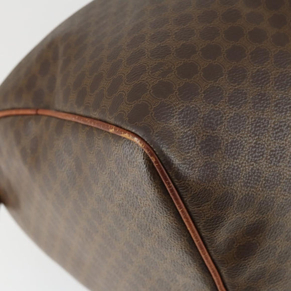 CELINE Macadam Canvas Boston Bag PVC Leather Brown Gold Auth ep13278