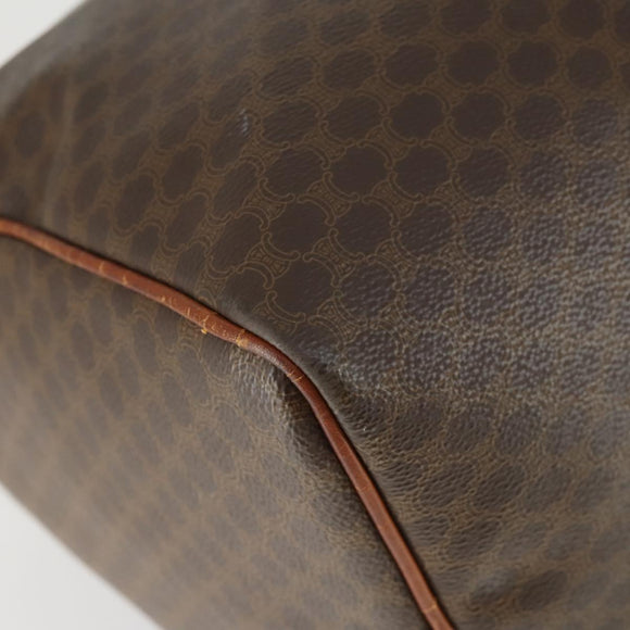 CELINE Macadam Canvas Boston Bag PVC Leather Brown Gold Auth ep13278