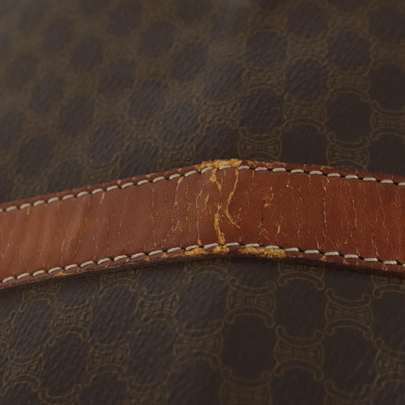 CELINE Macadam Canvas Boston Bag PVC Leather Brown Gold Auth ep13278