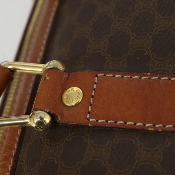 CELINE Macadam Canvas Boston Bag PVC Leather Brown Gold Auth ep13278