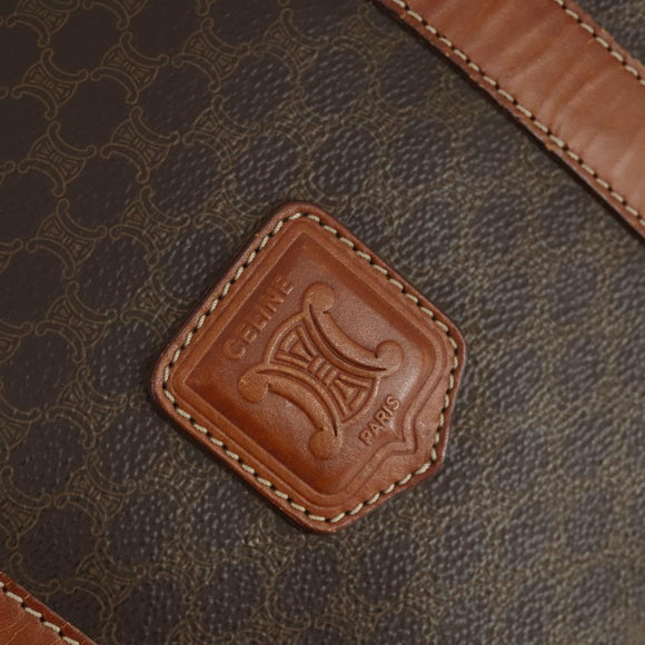 CELINE Macadam Canvas Boston Bag PVC Leather Brown Gold Auth ep13278
