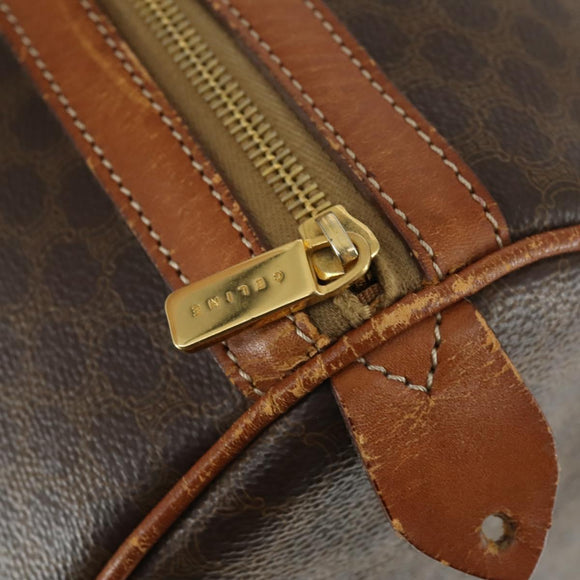 CELINE Macadam Canvas Boston Bag PVC Leather Brown Gold Auth ep13278