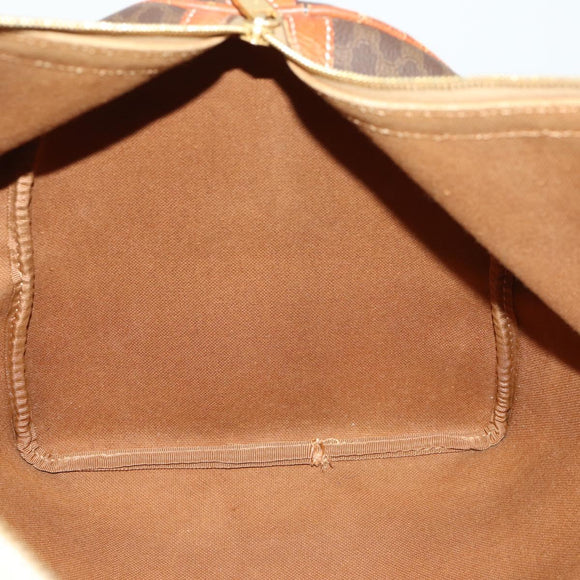 CELINE Macadam Canvas Boston Bag PVC Leather Brown Gold Auth ep13278