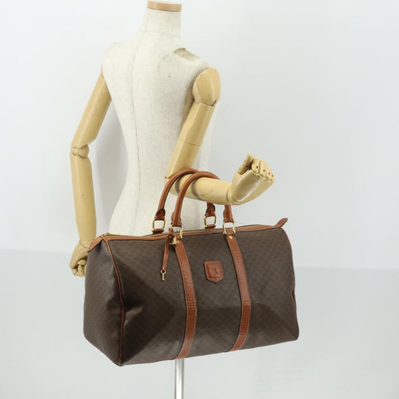 CELINE Macadam Canvas Boston Bag PVC Leather Brown Gold Auth ep13278