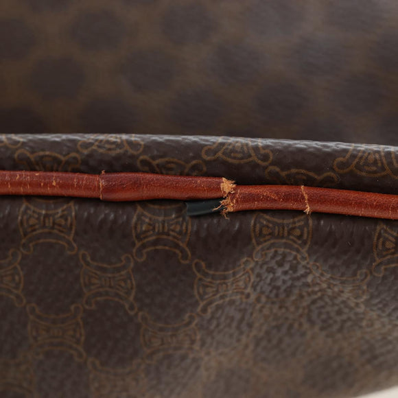CELINE Macadam Canvas Boston Bag PVC Leather Brown Gold Auth ep13278