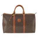 CELINE Macadam Canvas Boston Bag PVC Leather Brown Gold Auth ep13278-13