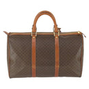CELINE Macadam Canvas Boston Bag PVC Leather Brown Gold Auth ep13278-2