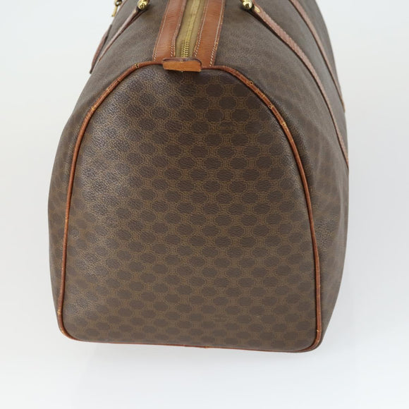 CELINE Macadam Canvas Boston Bag PVC Leather Brown Gold Auth ep13278