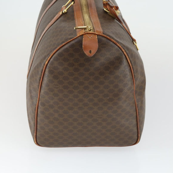 CELINE Macadam Canvas Boston Bag PVC Leather Brown Gold Auth ep13278