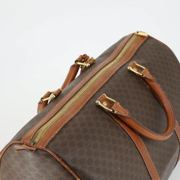 CELINE Macadam Canvas Boston Bag PVC Leather Brown Gold Auth ep13278