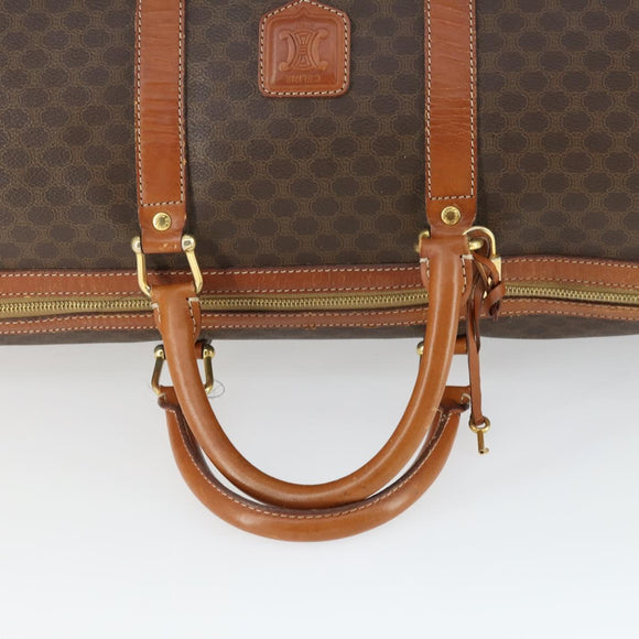 CELINE Macadam Canvas Boston Bag PVC Leather Brown Gold Auth ep13278