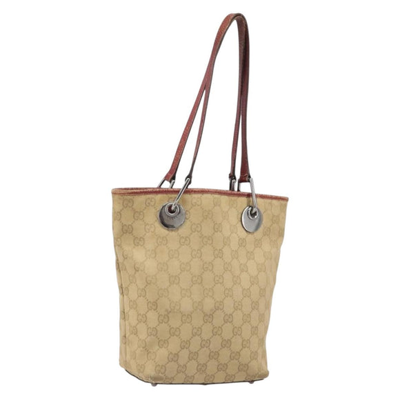 GUCCI GG Canvas Tote Bag Beige Silver 120840 Auth ep13283