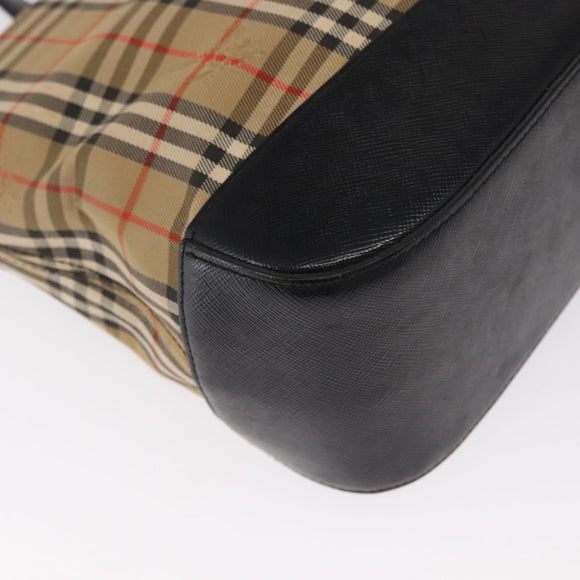 BURBERRY Nova Check Hand Bag Canvas Beige Gold Auth ep13288