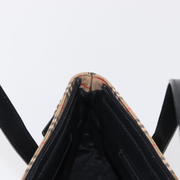 BURBERRY Nova Check Hand Bag Canvas Beige Gold Auth ep13288