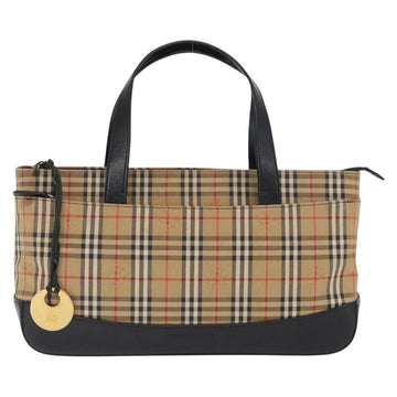 BURBERRY Nova Check Hand Bag Canvas Beige Gold Auth ep13288 - 0