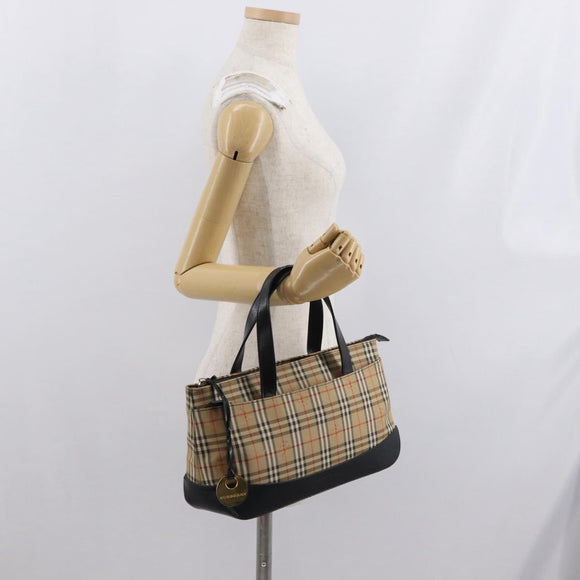 BURBERRY Nova Check Hand Bag Canvas Beige Gold Auth ep13288