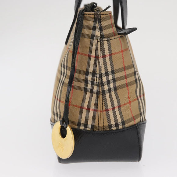 BURBERRY Nova Check Hand Bag Canvas Beige Gold Auth ep13288