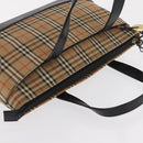 BURBERRY Nova Check Hand Bag Canvas Beige Gold Auth ep13288-6
