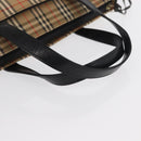 BURBERRY Nova Check Hand Bag Canvas Beige Gold Auth ep13288-7
