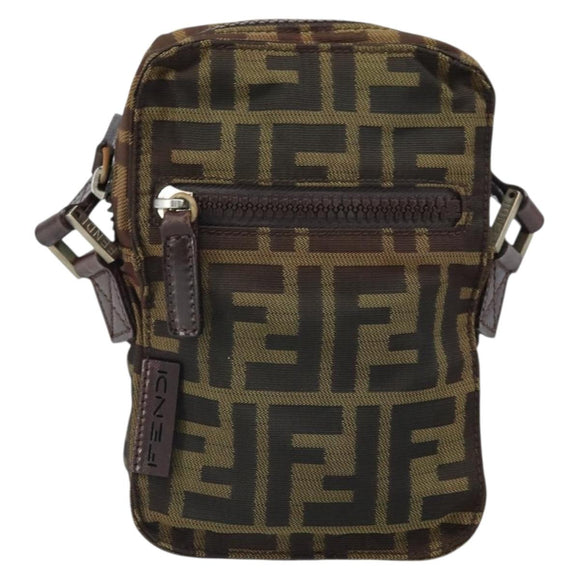FENDI Zucca Canvas Shoulder Bag Black Brown Auth ep13292