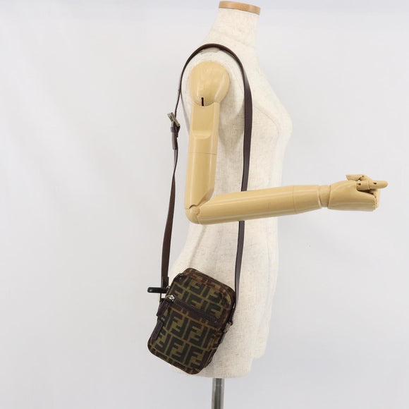 FENDI Zucca Canvas Shoulder Bag Black Brown Auth ep13292
