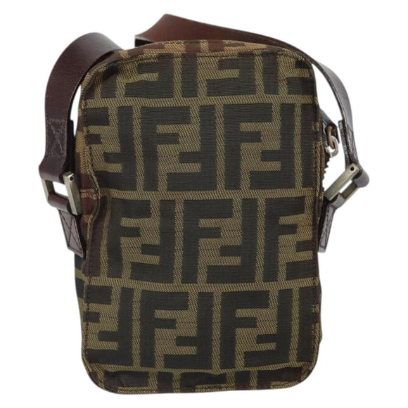 FENDI Zucca Canvas Shoulder Bag Black Brown Auth ep13292