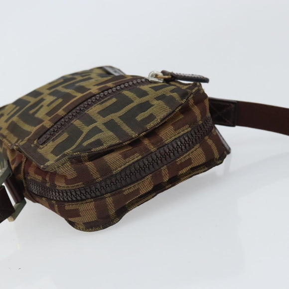 FENDI Zucca Canvas Shoulder Bag Black Brown Auth ep13292