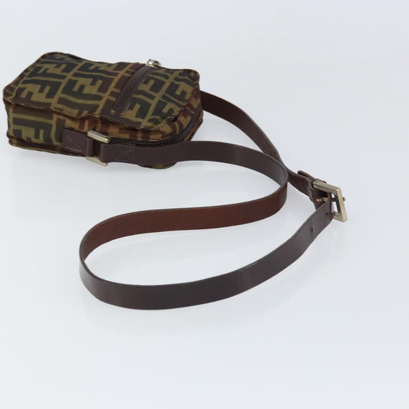 FENDI Zucca Canvas Shoulder Bag Black Brown Auth ep13292
