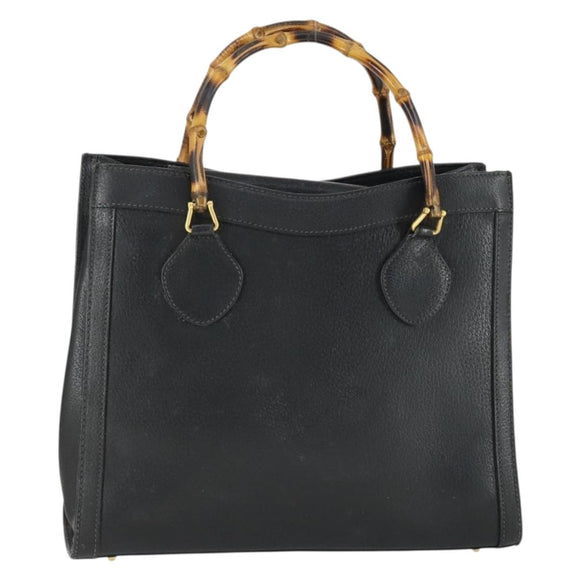 GUCCI Bamboo Hand Bag Leather Black Gold 002 123 0260 Auth ep13295