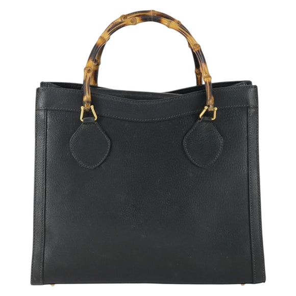 GUCCI Bamboo Hand Bag Leather Black Gold 002 123 0260 Auth ep13295