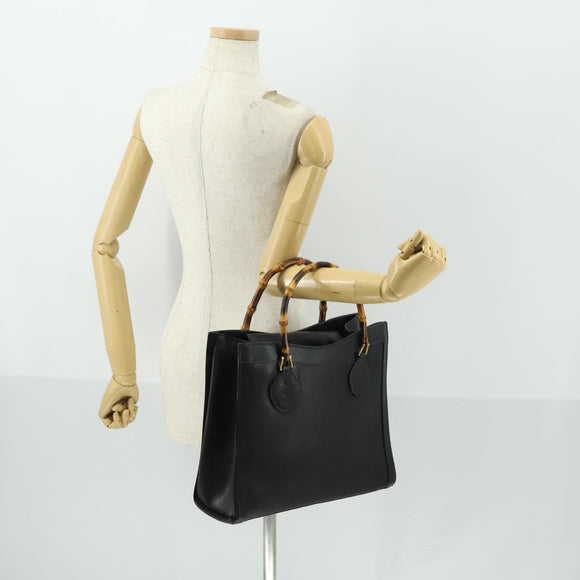 GUCCI Bamboo Hand Bag Leather Black Gold 002 123 0260 Auth ep13295
