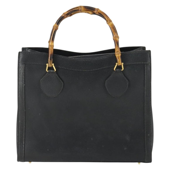 GUCCI Bamboo Hand Bag Leather Black Gold 002 123 0260 Auth ep13295