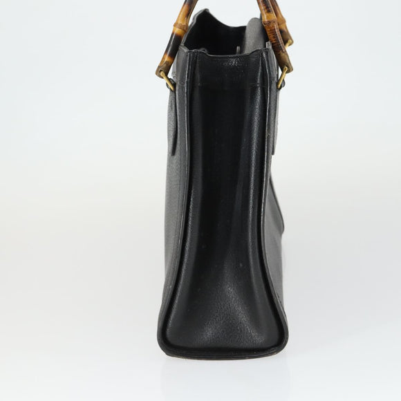GUCCI Bamboo Hand Bag Leather Black Gold 002 123 0260 Auth ep13295