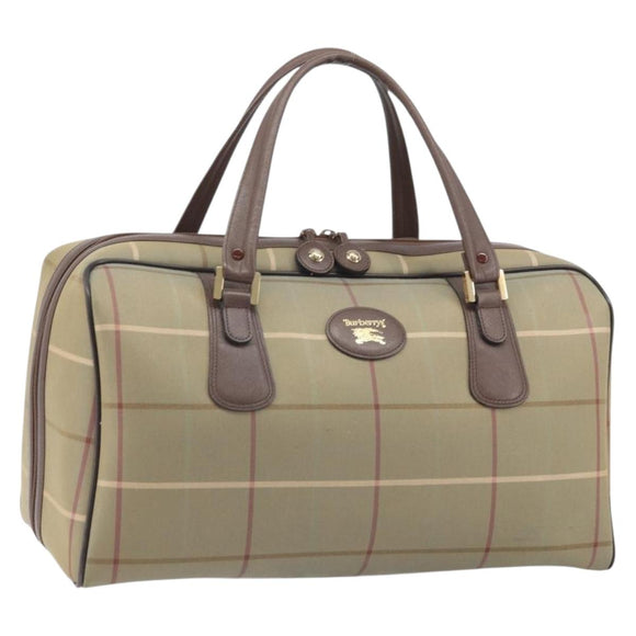 Burberrys Nova Check Boston Bag Canvas Beige Gold Auth ep13303