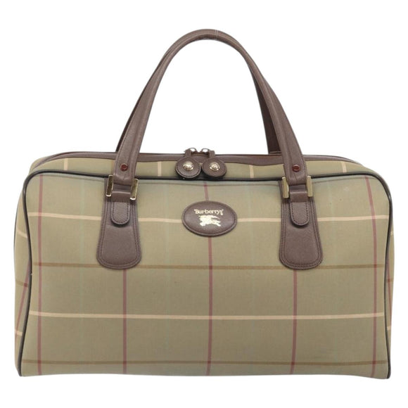 Burberrys Nova Check Boston Bag Canvas Beige Gold Auth ep13303