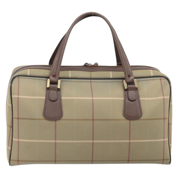 Burberrys Nova Check Boston Bag Canvas Beige Gold Auth ep13303