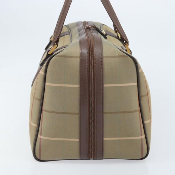 Burberrys Nova Check Boston Bag Canvas Beige Gold Auth ep13303