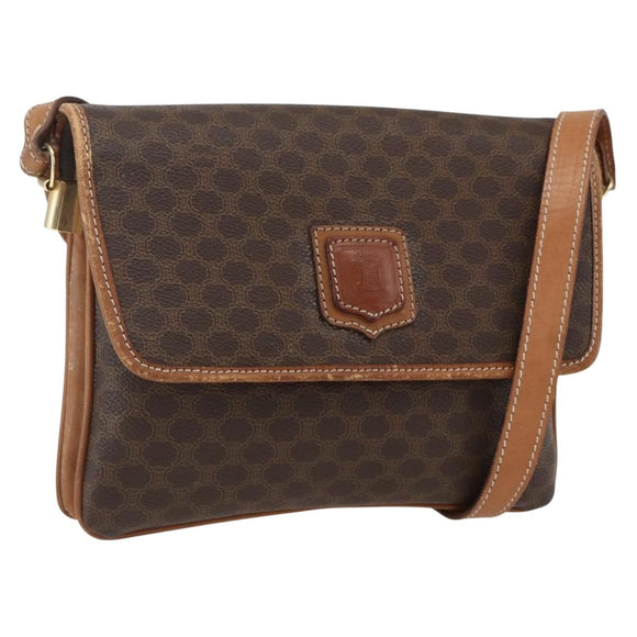 CELINE Macadam Canvas Shoulder Bag PVC Leather Brown Gold Auth ep13304