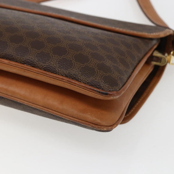 CELINE Macadam Canvas Shoulder Bag PVC Leather Brown Gold Auth ep13304