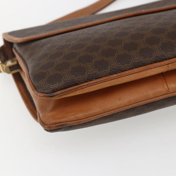 CELINE Macadam Canvas Shoulder Bag PVC Leather Brown Gold Auth ep13304