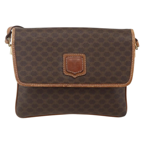 CELINE Macadam Canvas Shoulder Bag PVC Leather Brown Gold Auth ep13304