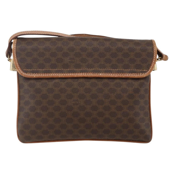 CELINE Macadam Canvas Shoulder Bag PVC Leather Brown Gold Auth ep13304